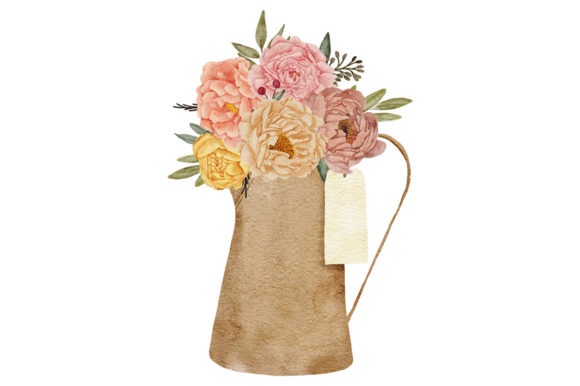Charming Watercolor Peony on a Tea Pot