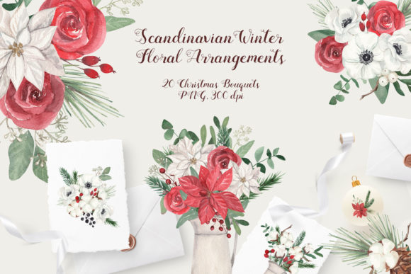 Christmas Flower Bouquets Watercolor