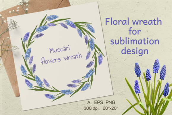 Spring Wreath of Muscári Flowers: A Versatile Design for Your Creative Projects