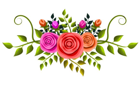 Stylized Illustration with Bouquet of Roses