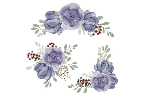 Watercolor Purple Flower Arrangement Art Set