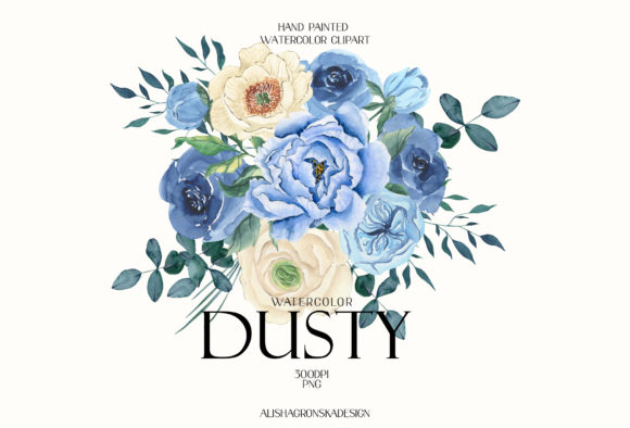 Winter Dusty Blue Flowers: A Watercolor Clipart Set